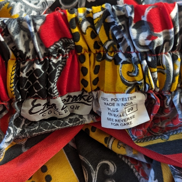 Erika Brooke Hi Low Skirt 20W Baroque Red Gold Black Elastic Waist Long Plus 2X - Picture 4 of 4